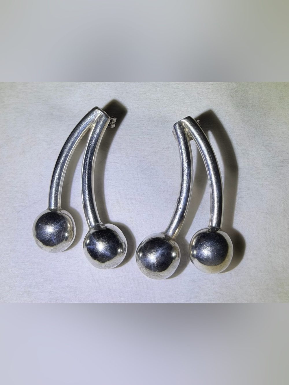 Sterling Silver 925 Modern Sculptural Ball Dangle Drop Earrings